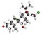 Halcinonide topical corticosteroid drug molecule. 3D rendering. Atoms are represented as spheres with conventional color coding: