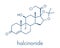 Halcinonide topical corticosteroid drug molecule. Skeletal formula.