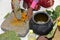 Haldi mixing in way of natural mixer of stone as in a indian village