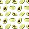 Half avocado pattern. Vector avocado slices, organic texture. Summer exotic ingridients. Seeds of delicious fruit