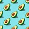 Half avocado with shadow on turquoise background. Fruit seamless pattern