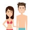 Half body cartoon couple caucasian with summer swimsuit