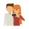 Half body of couple where redhead long hair woman take selfie