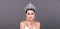 Half Body young adult Asian Woman,  Miss Beauty Pageant Contest wear Diamond Crown Evening Gown