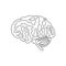 Half a brain one line art. Continuous line drawing of human, internal, organ, head, gray matter, cerebellum, brainstem.