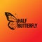 Half butterfly wing sillhouette with editable text template icon or illustration