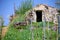 Half derelict vineyard hut made of natural stones with a beautiful front yard