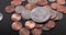 Half Dollar coin on top of quarter pennies and Dimes. USA Dollar coins