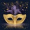 Half-face golden silk mask with purple feathers