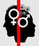 Half face profile of a woman and a man, symbols for the sex of a female and a male - man thinking about woman, woman