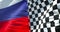 Half flags of checkered flag, end race and half russia federation flag, russian sport formula one competition