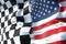 Half flags of checkered flag, end race and half united states of