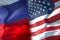 half flags of united states of america and half russa flag, crisis between usa american and russian federation international meet