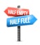 Half full, half empty road sign illustration