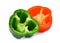 Half of green and red sweet bell pepper or capsicum isolated