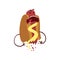 Half of hot dog screaming with horror, humanized fast food character with mustard vector Illustration