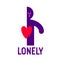 Half of man icon with heart lonely and missing his mate lover girlfriend, divorce breakup and loneliness vector concept symbol,