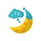 Half moon with hat sleeping flat icon image