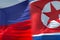 Half north korea flag and half russia federation flag, crisis st