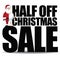 Half off Christmas sale with small half dressed santa