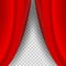 Half open red curtain with soft shadow on the checkered background. Realistic vector illustration
