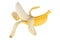 Half of peeled ripe banana on white isolated background. Concept of dietary nutrition and healthy lifestyle.