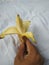 Half peeled  Saba banana held hand photo