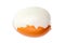 Half peeling of hard shell boiled egg isolate on white background.