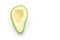 Half pitted avocado on a white plate with copy space on a white background
