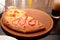 Half pizza - assorted sliced. Tasty food, rest concept in restaurant with friends