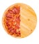 Half of pizza bacon, on bamboo bottom, isolate on white