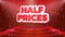 Half Prices Text Animation Stage Podium Confetti Loop Animation