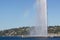 A half rainbow with big fountain in Geneva lake