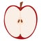 Half a red apple. Cut, slice. Isolated element, object on a white background. Drawn by hands. Ripe healthy fruit
