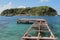Half-ruined pier and Young Island. Kingstown, Saint-Visent