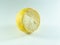 Half sliced lemon filled with juice, and pulpy seeds , citrus sour fruit with clear white background