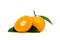 Half sliced and raw of Citrus sinensis  called jeruk baby santang  with leaves â€“ local fresh fruit from Indonesia. Isolated