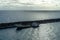 Half sunken ship in the harbor of genua, italy