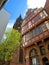 Half-timbered facade of Kaffeehaus Goldene Waage in Frankfurt am Main, Germany