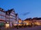 half timbered houses in the city center of Celle, Germany during blue hour at dawn