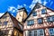 Half-timbered houses in Lohr am Main in Spessart Mountains, Germany