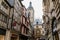 Half-timbered Houses at the street with the Great-Clock Gros-Horloge astronomical clock in Rouen, Normandy, France