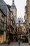 Half-timbered Houses at the street with the Great-Clock Gros-Horloge astronomical clock in Rouen, Normandy, France