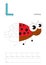 Half trace game for letter L. Ladybug.