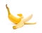 Half unskin banana on white background