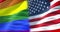 Half waving colorful of gay pride rainbow flag and half united states of america flag waving, civil right flag in usa seamless