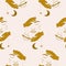 Half woman facr, golden hands and celestial elements in a seamless pattern design