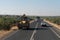 Halfeti, Sanliurfa/ Turkey- September 15 2020:  The excavator drives on the highway