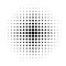 Halftone dot. Pop art circle. Round faded pattern. Raster fade texture. Black dots half tone for design comic prints. Radial fadew