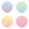 Halftone dots gradient sphere. Colorful round logo set isolated